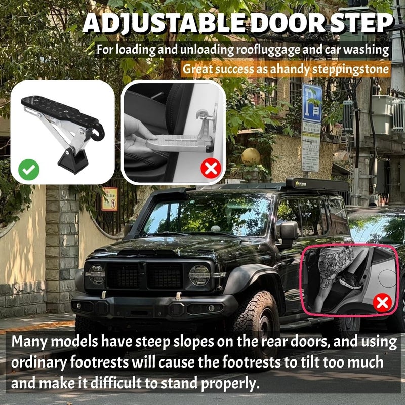 KimYaa Universal Car Door Step, Heavy Duty Aluminum Alloy Car Latch Step with 7-Step Adjustable Height, Foldable Portable Car Rooftop Step, Non-Slip Platform for Trucks, SUVs, Vans, and Cars, Black - Image 4